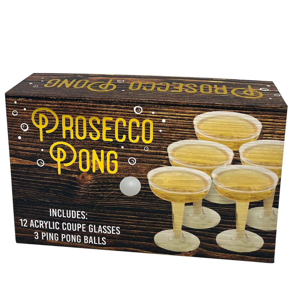 NIB!  Wood Grain Prosecco Pong Boxed Game!